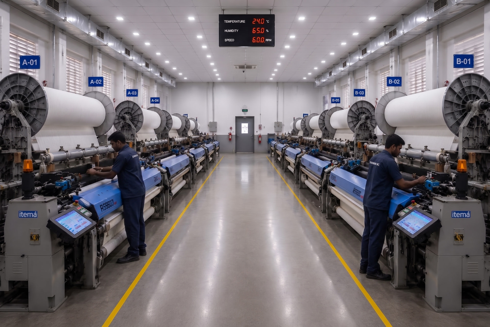 Terry towel weaving looms running inside the Zaad Textiles production unit in India